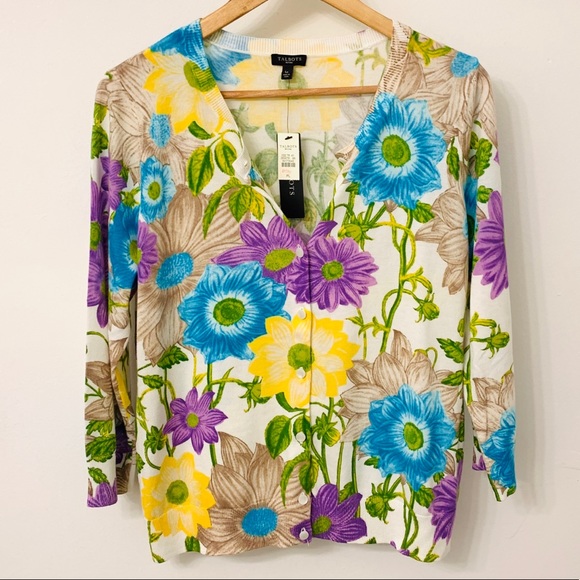 Talbots NWT blue, purple & yellow floral cardigan - Picture 7 of 10